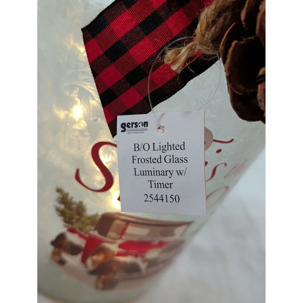 Gerson International Lighted Frosted Glass Christmas Luminary Jar Tis the Season